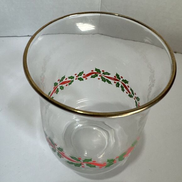 Libbey Holly & Berry Christmas Tumblers‎ Clear Glass Gold Rim 5 1/4" Vintage 3 - Picture 7 of 10